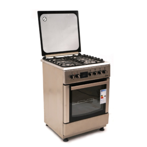 CUISINIERE ASTECH 4FEUX 60X60 A GAZ AVEC ECRAN + FOUR A GAZ ET CHAULEUR TOURN INOX CK66ELCE