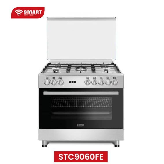 cuisiniere smart technology 5feux 90x60 a gaz haut de game gris stc9060fe