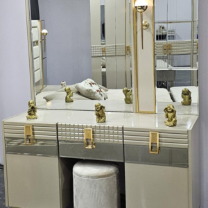 CHAMBRE A COUCHER ARMOIRE 6BATTANTS 6PIECES BEIGE EFTELYA CHAMPAGNE