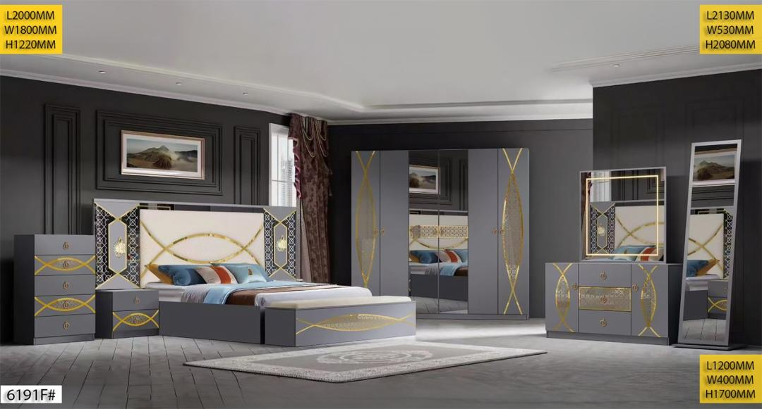 CHAMBRE A COUCHER ARMOIRE 6BATTANTS 6PIECES GRIS 6191F chambre a coucher armoire 6battants 6pieces gris 6191f