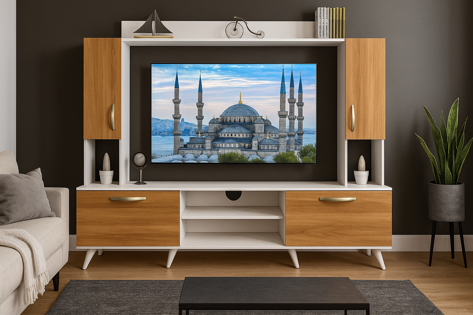 table televiseur beige blanc 170x30x45 + table basse 106x52x40 tv10mfc13 + mfc37 ТВВО03