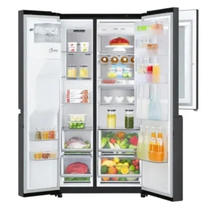 REFRIGERATEUR LG SIDE BY SIDE AVEC FONTAINE MATTE NOIR KNOCK KNOCK GCX257 CQVV