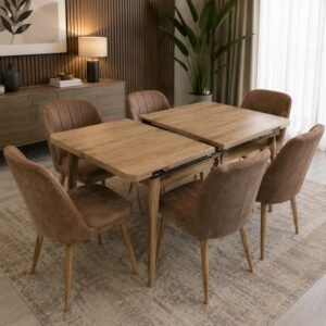 TABLE A MANGER 6CHAISES 80X170/80X130 MARRON