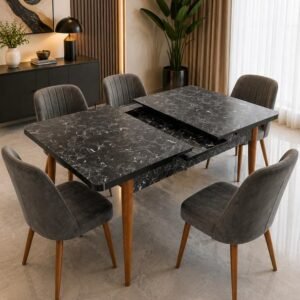 TABLE A MANGER 6CHAISES 80X170/80X130 NOIR