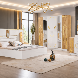 CHAMBRE A COUCHER 6BATTANTS 5PIECES BLANC BEIGE MC625H