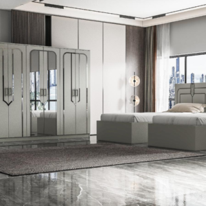 CHAMBRE A COUCHER 2LITS JUMEAUX 6BATTANTS 4PIECES GRIS CLAIR EMA TWIN – 2