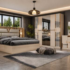 CHAMBRE A COUCHER ARMOIRE 6BATTANTS 6PIECES BEIGE 6185H