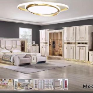 CHAMBRE A COUCHER ARMOIRE 8BATTANTS 8PIECES BEIGE DORE 6812H