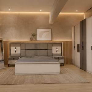 CHAMBRE A COUCHER AMOIRE 8BATTANTS 7PIECES VIP NOVA BEIGE 3314